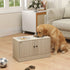 Elevated Dog Bowls with Storage Cabinet, 2 Stainless Steel Bowls, Slow Feeder, Dog Feeding Station for Large Dogs, Oak