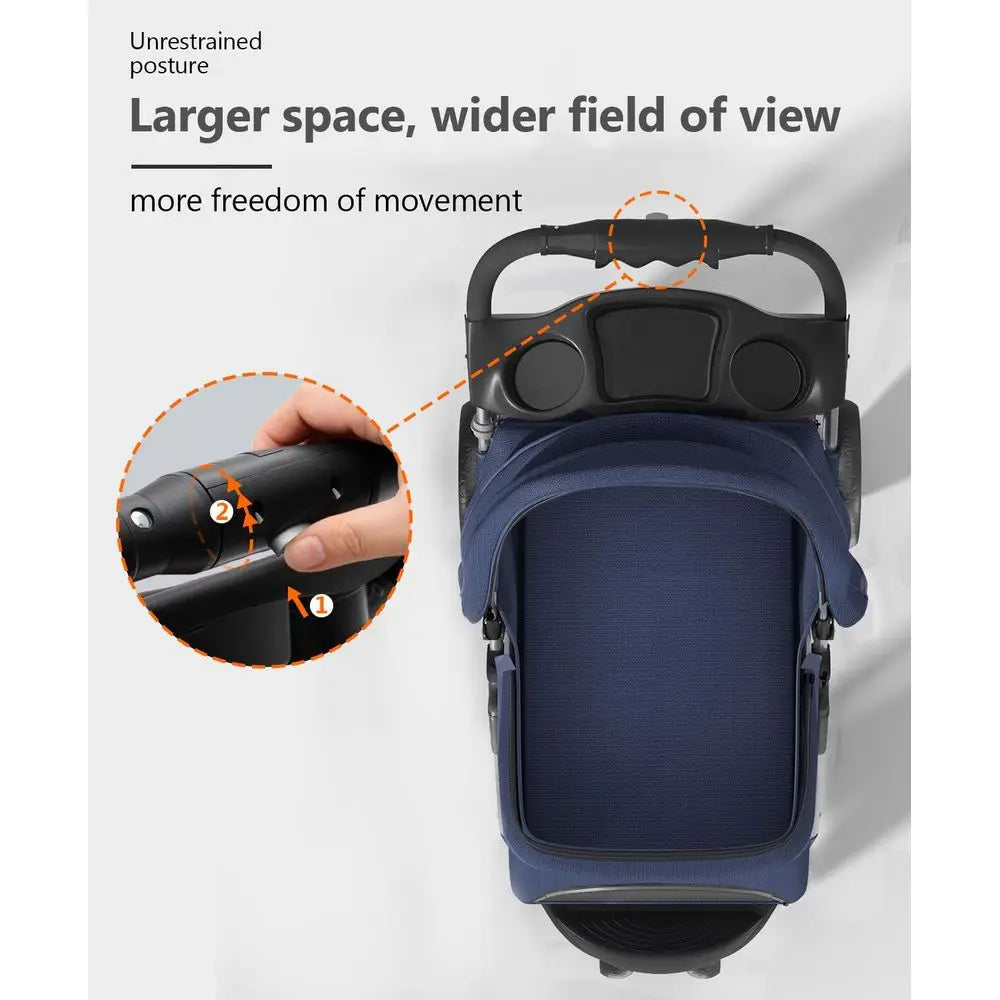 Three-Wheel Pet Stroller for Small/Medium Dogs and Cats, Portable Travel Carrier, Rear Brakes, Storage Basket, Weather-Resistant