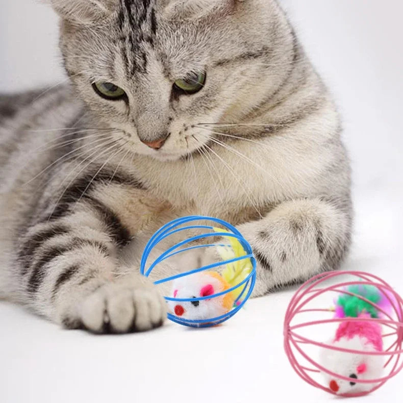 Funny Feather Mice Ball Cage For Kitten Creative Playing Toys Pet Products Play Cat Mouse Toy игрушки для кошек
