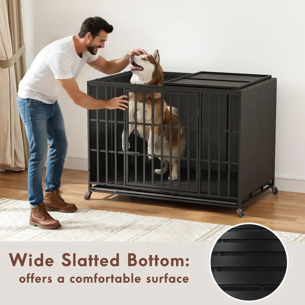 Extra Large XL XXL Dog Crate - Heavy Duty, Enclosed, Lockable, with Removable Trays for High Anxiety Dogs