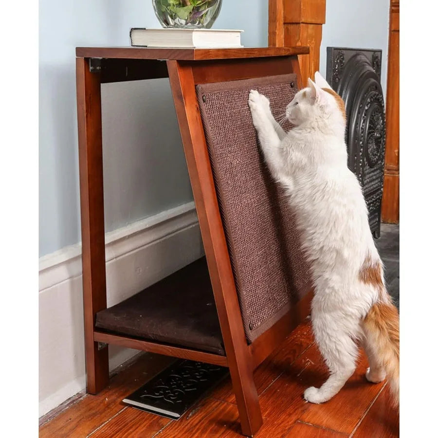 Wooden Cat Furniture Bed Scratching Post End Table with Durable Sisal Board Scratcher Pad for Kitty - Combines Stylish Home Dec