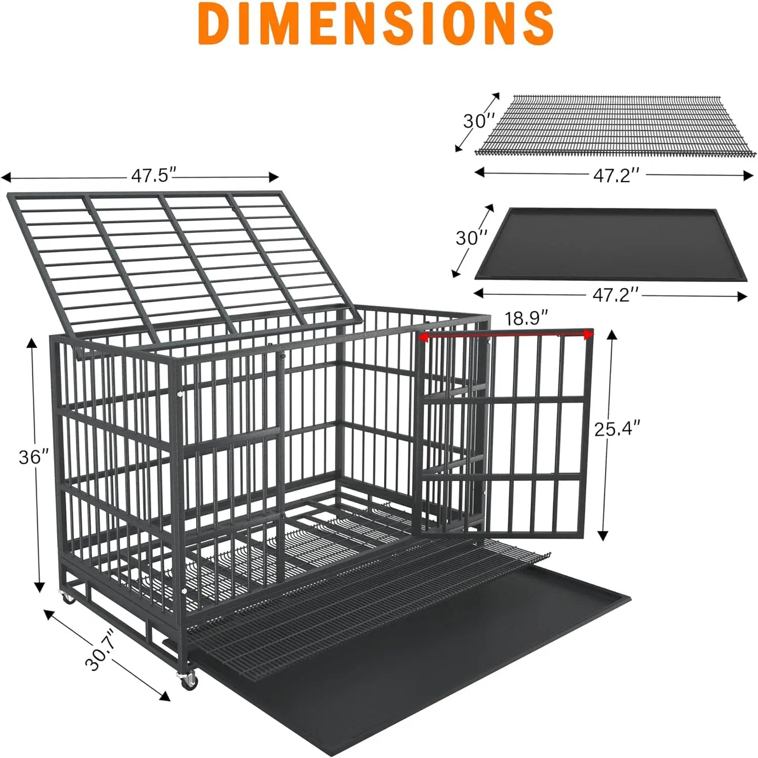48/42/38 Inch Heavy Duty Escape-Proof Dog Crate Cage Kennel for Large Dogs with Removable Trays and Wheels