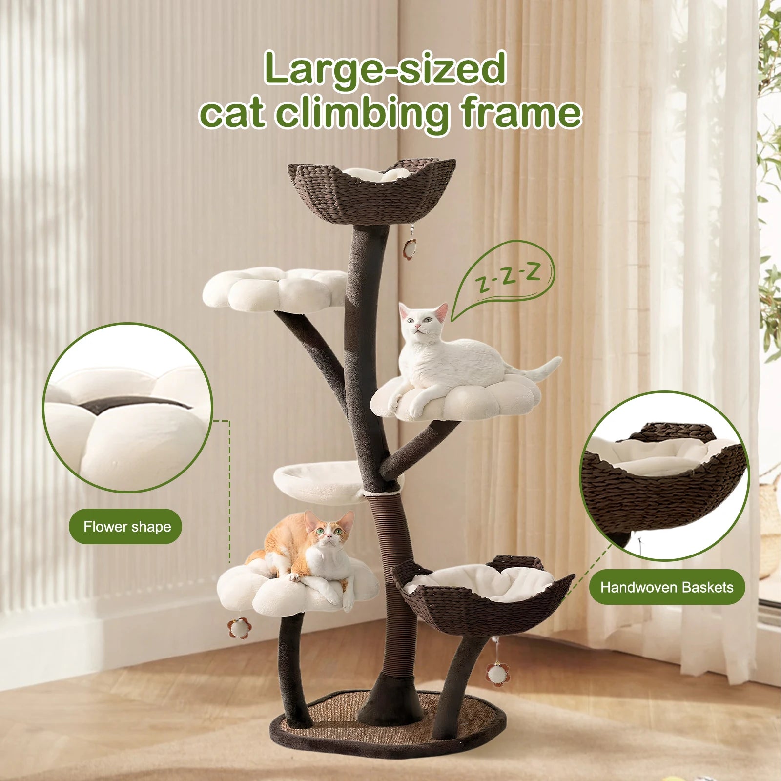59In Handwoven Cat Tower Baskets with Scratching Posts Unique Nest Jumping Platform Dtachable for Large & Multi-Cat Homes