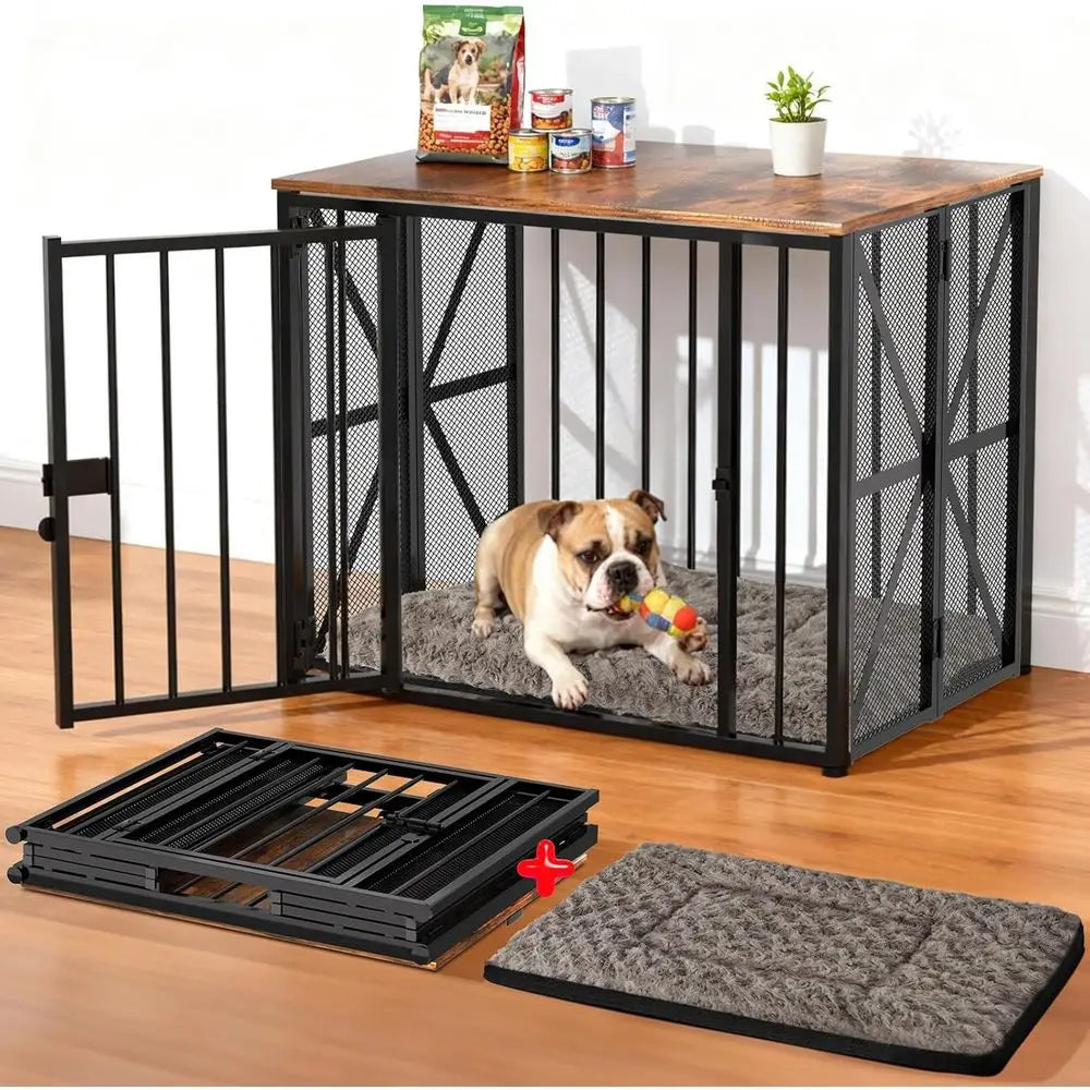 Dog Crate urniture oldable with Dog Bed Mat, 27" No Assembly Decorative Dog Kennel Indoor, Heavy Duty Small Collapsible Dog Crat