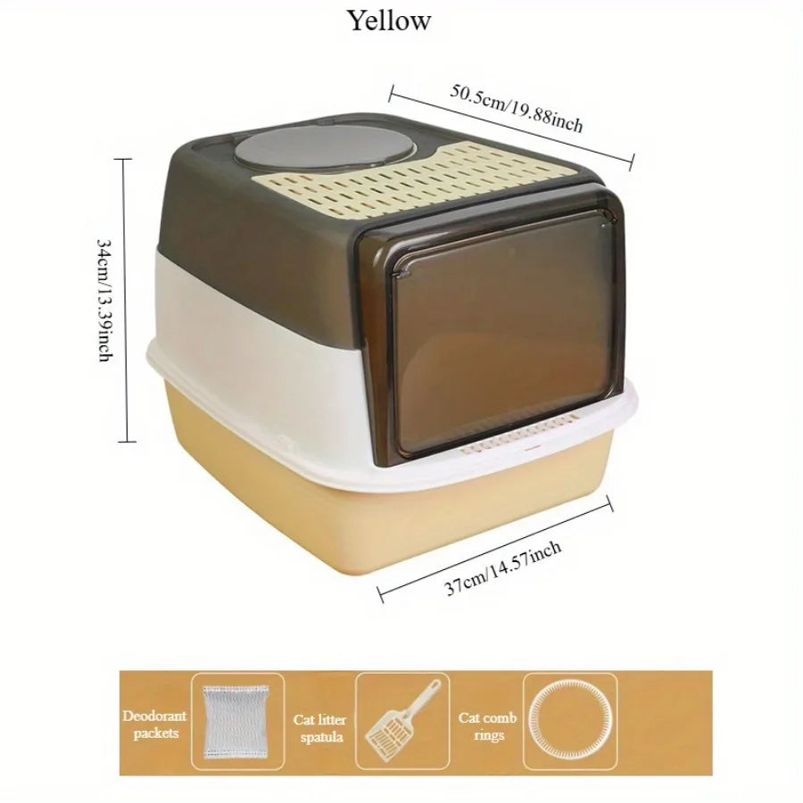 1pc Indoor Cat Litter Box Closed Pet Poop Box Sand and Splash Resistant Open Cat Toilet Cat Litter Box with Removable Top Lid