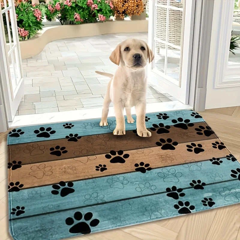 Absorbent Dog Paw Print Mat  Rectangular Polyester Pet Mat for Entryway Bathroom Kitchen Living Room Office Decor Dog Mat