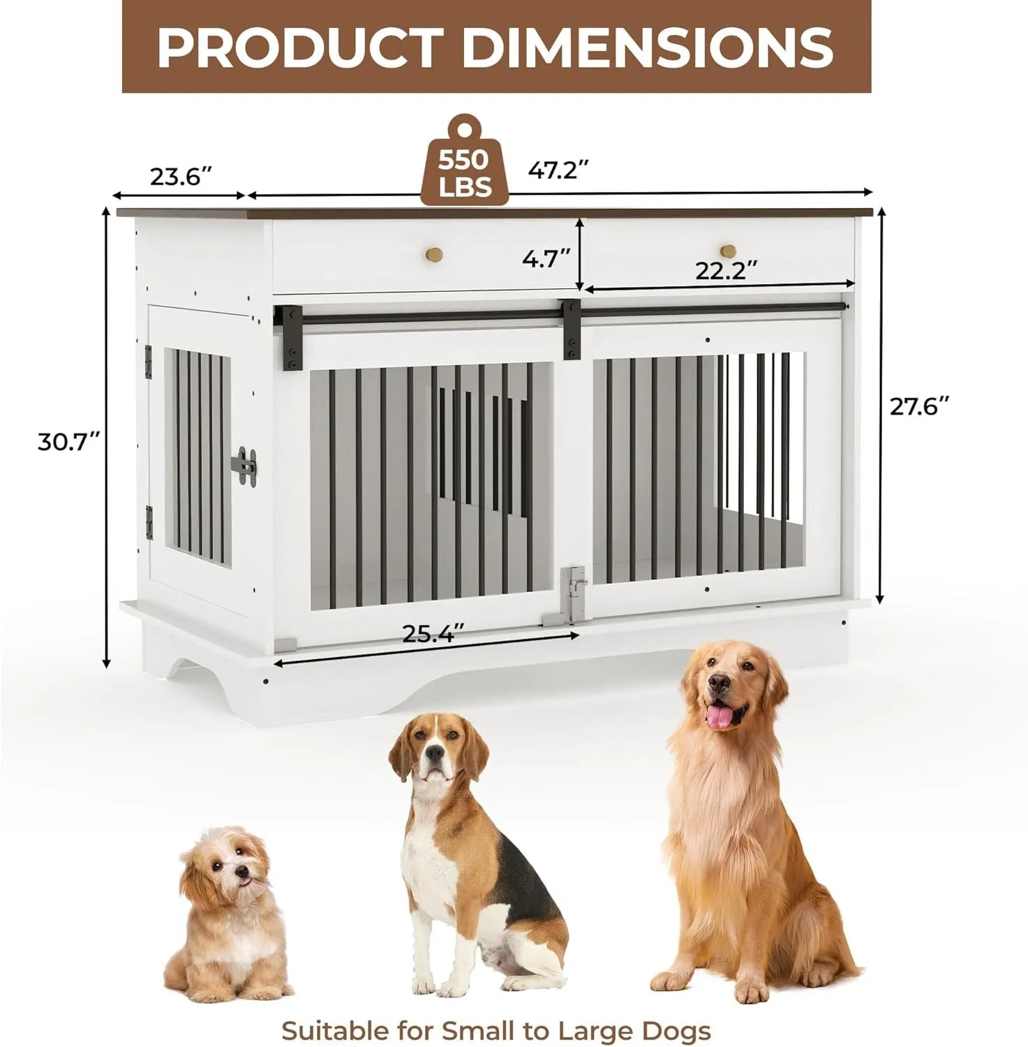 47 in Furniture Style Dog Pet Crate Wooden Kennel Cage with Removable Divier