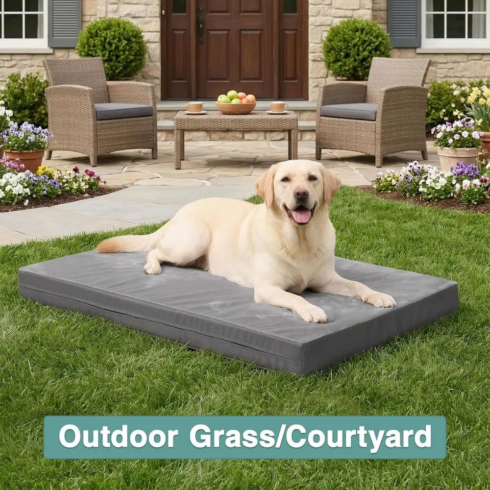 XXL Orthopedic Foam Dog Bed, Large 48 Washable Outdoor Pet Crate Pad with Removable, Reversible Cover, 47x29, Gray