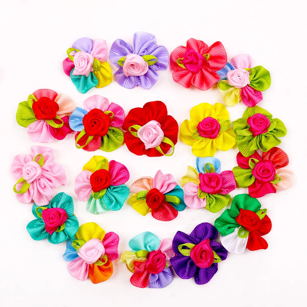 20PCS Cute Handmade Puppy Dog Hair Bows Pet Dog Hair Accessories Flower Bows Dog Grooming Bows for Small Dogs Pet Products