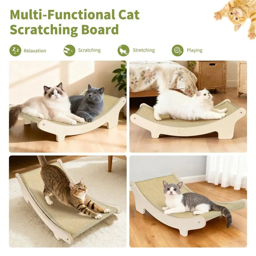 Sisal Cat Scratcher Pad Indoor Natural Cat Hammock for Scratching and Lounging, Durable Wooden Cat Bed Ideal for Large Small Cat
