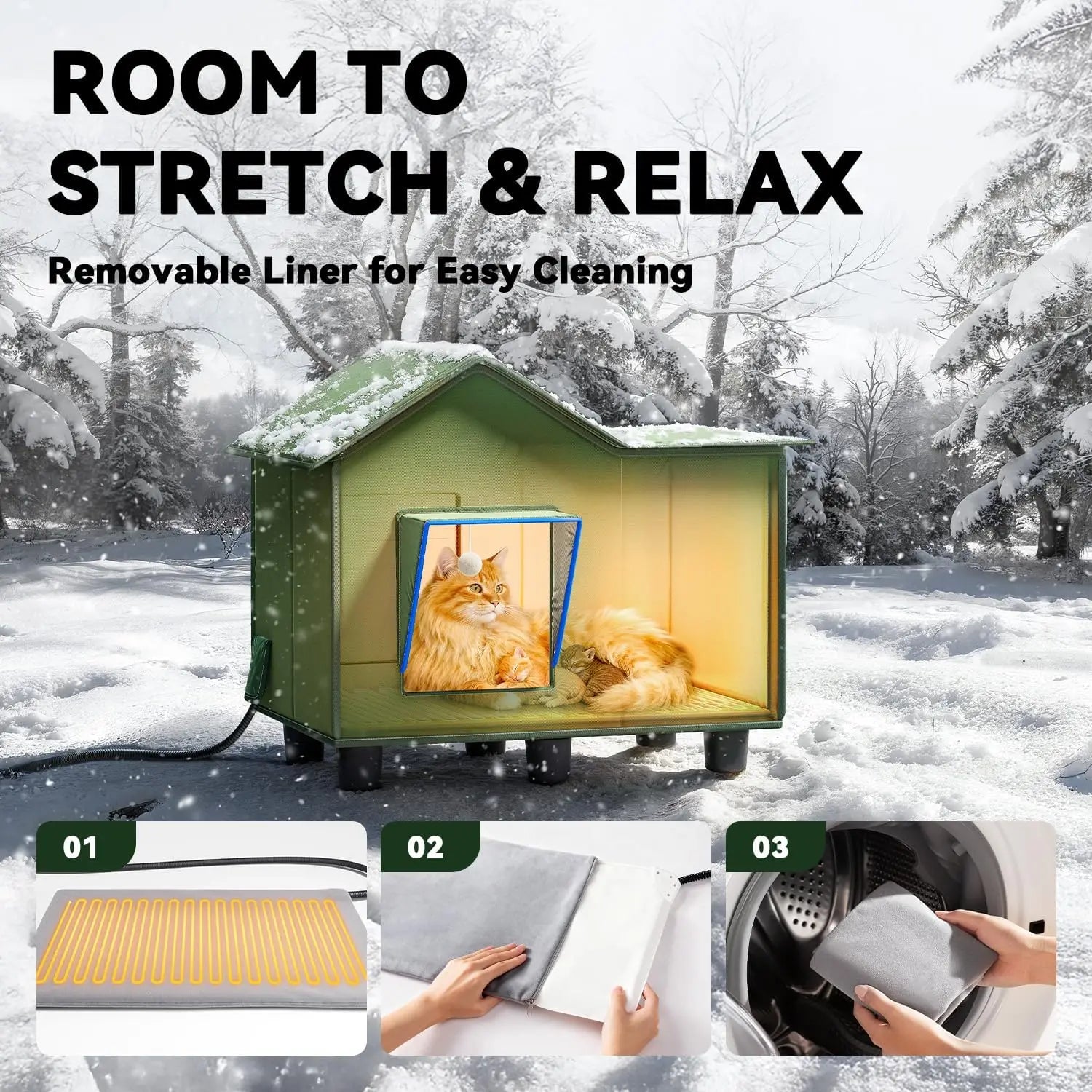 Large Heated Outdoor Cat House with Roof Window, Cozy Cushion, Weatherproof Foldable Design for Stray Cats