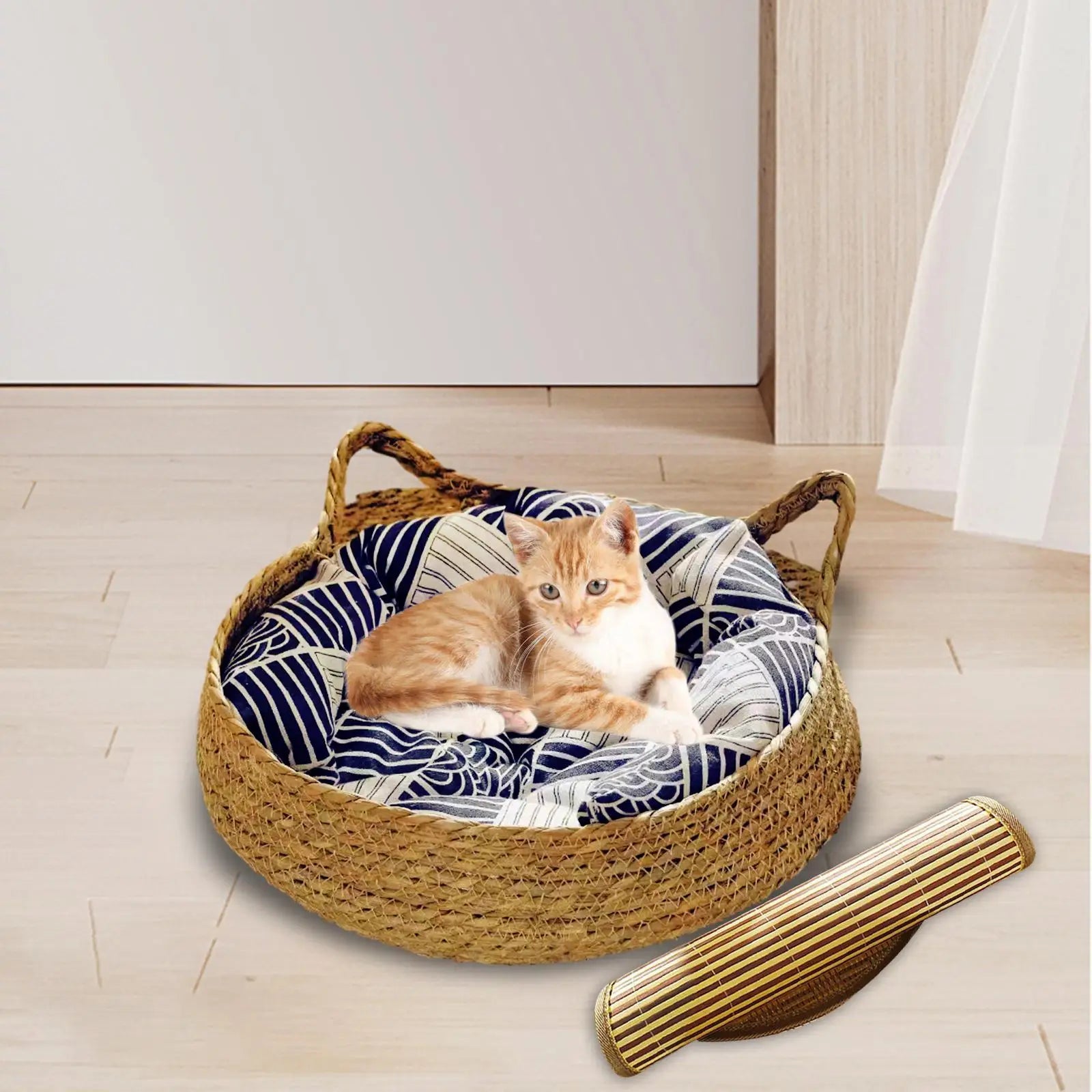 Cat Bed Basket Durable Pet Supplies with Cushion Cat Scratcher Cat Scratching Board for Rabbit Large Cats Kitten Accessories