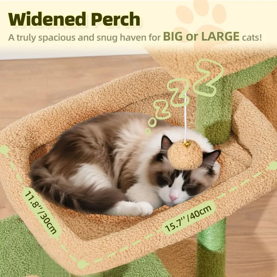 MS043T Cat Tree, 32.2Inch Cat Tower for Indoors Cats, Cat Condo with Large Cat Perch, Spacious Cat Cave, Scratching Posts for Sm