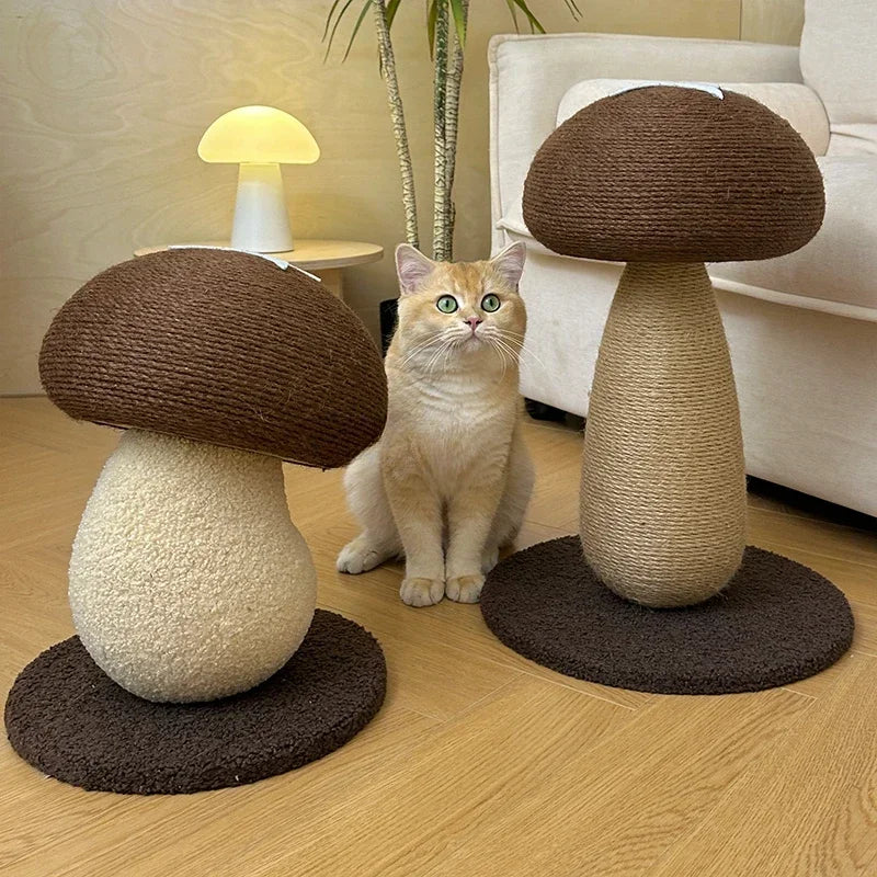 Floor Standing Cat Scratch Post Interactive Scratcher Durable Cat Toy Wear-Resistant Shiitake Mushroom Sisal Claw Grinding Toy