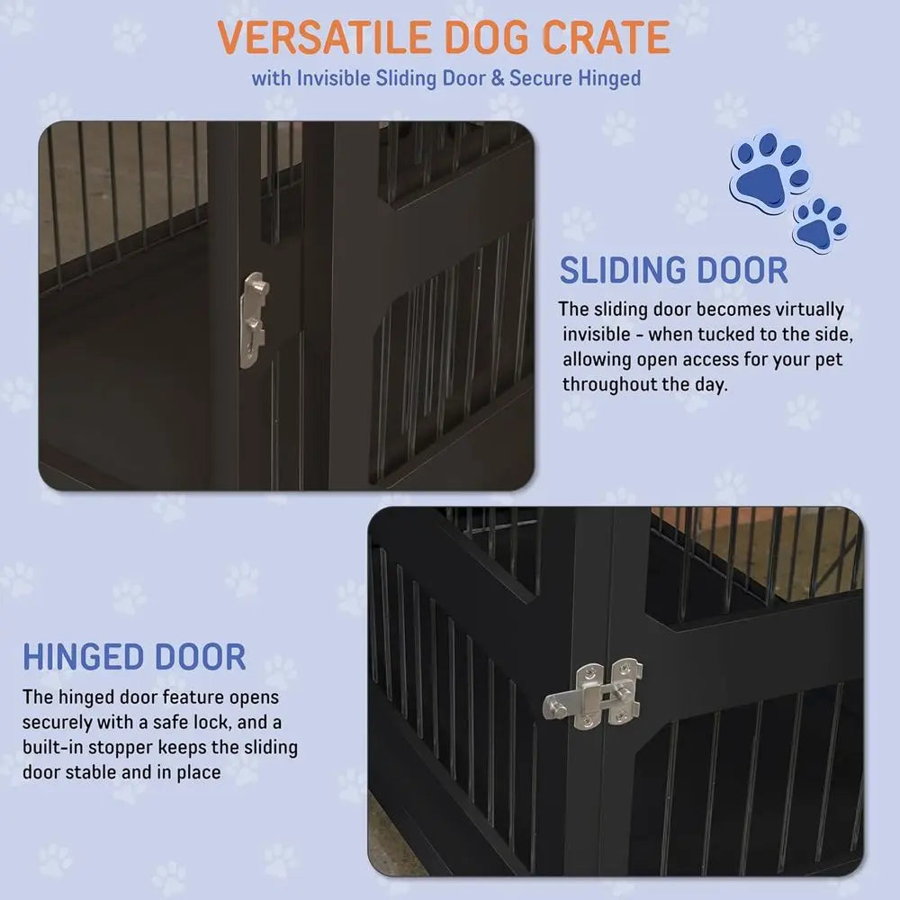 Dual-Function Sliding Door Dog Crate Furniture for Medium Dogs, Black