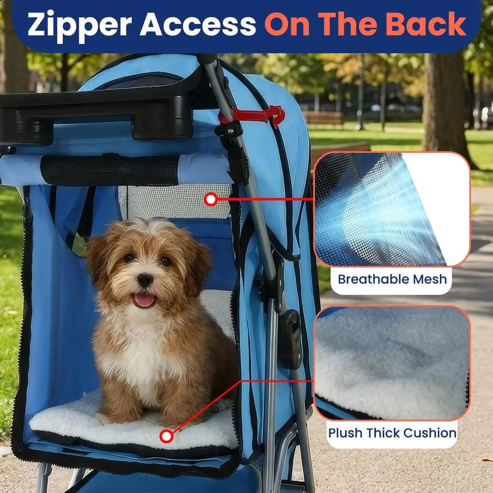 Portable 4-Wheel Pet Stroller for Cats and Dogs - Travel Carrier with Cage