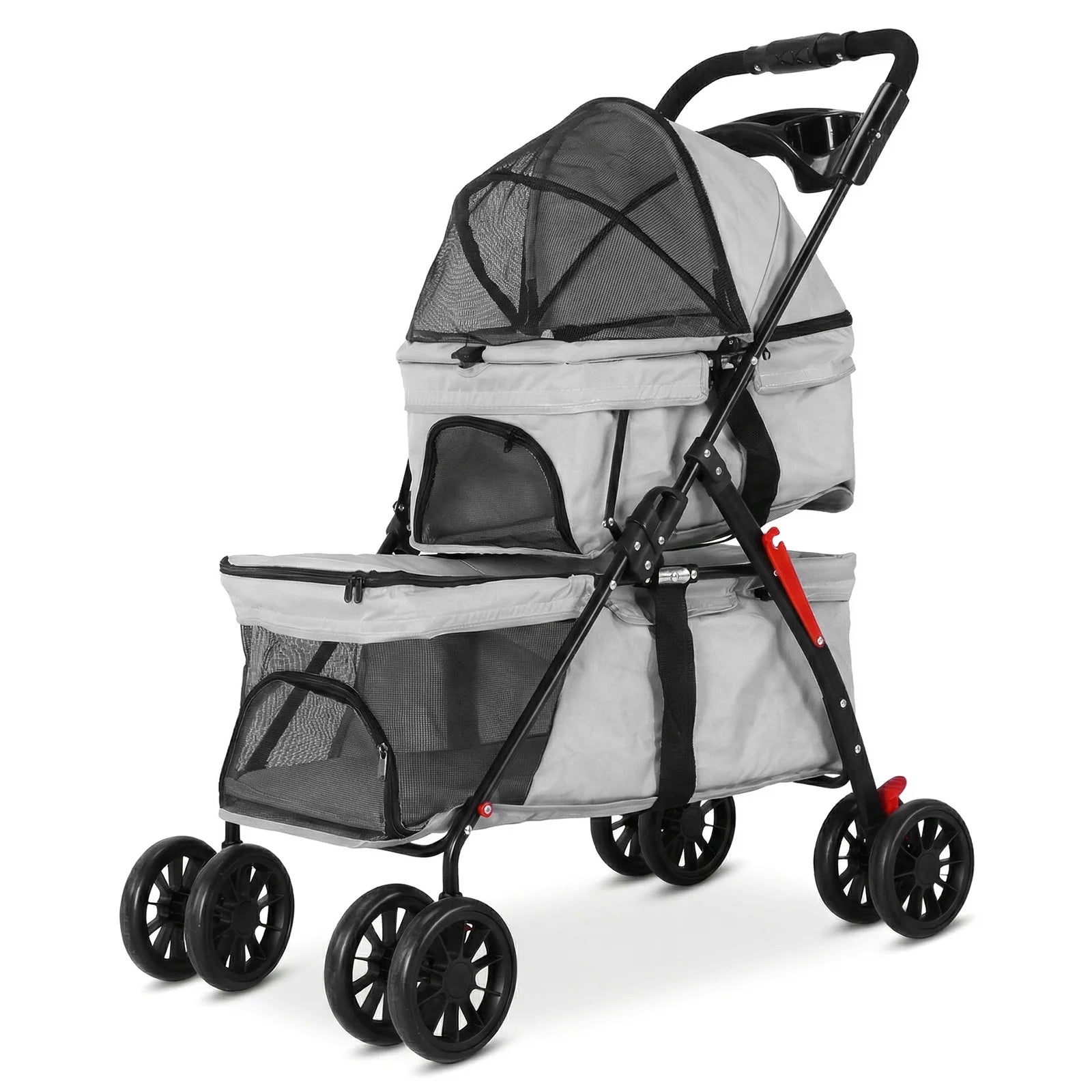 Cat Stroller for Dogs and Cats Foldable Cat Carrier with Safety Belts Cup Holder & Lockable Wheels Ideal for Multi-Pet Families