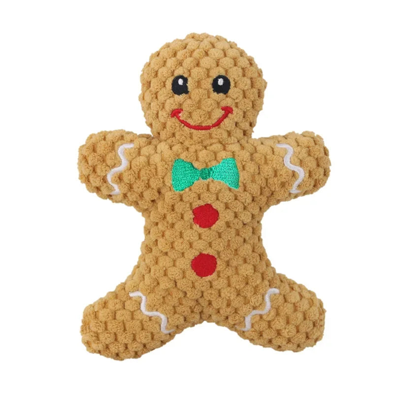Pet Dog Plush Squeak Toy Santa Elk Gingerbread Man Donut Cat Dog Cartoon Plush Sound Chewing Toys Christmas Gift Pet Products