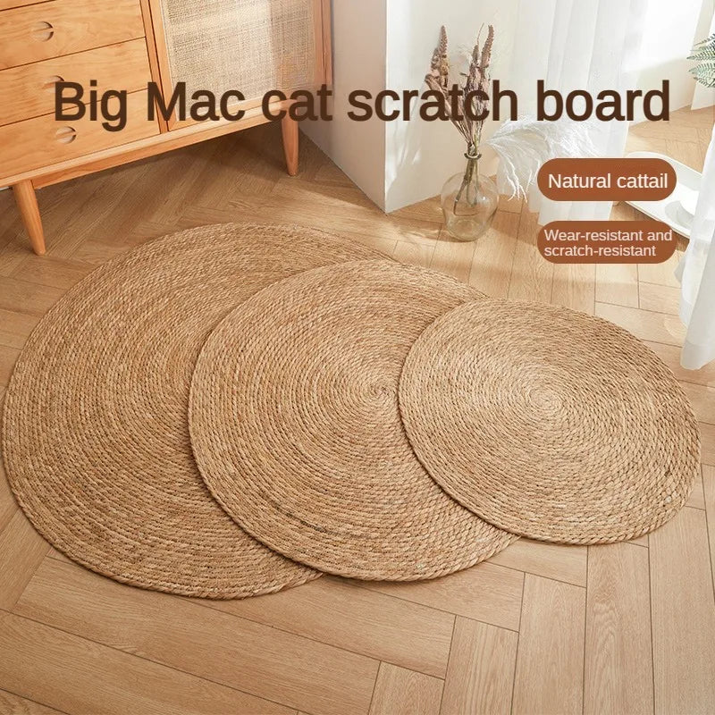 Pet Cat Litter Round Hand Woven Rattan Cat Puppy Nest Summer Cooling Pad Kitten Scratching Mat Cotton Rope Washable