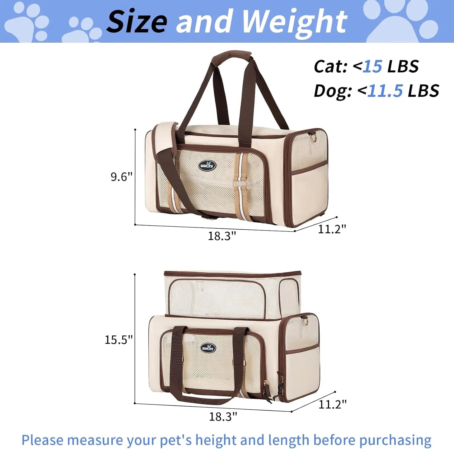 Airline Approved Pet Carrier for Cats, Expandable Dog Carrier Soft-Sided Carrier for Small Cats and Dogs with Extra Large Foldab