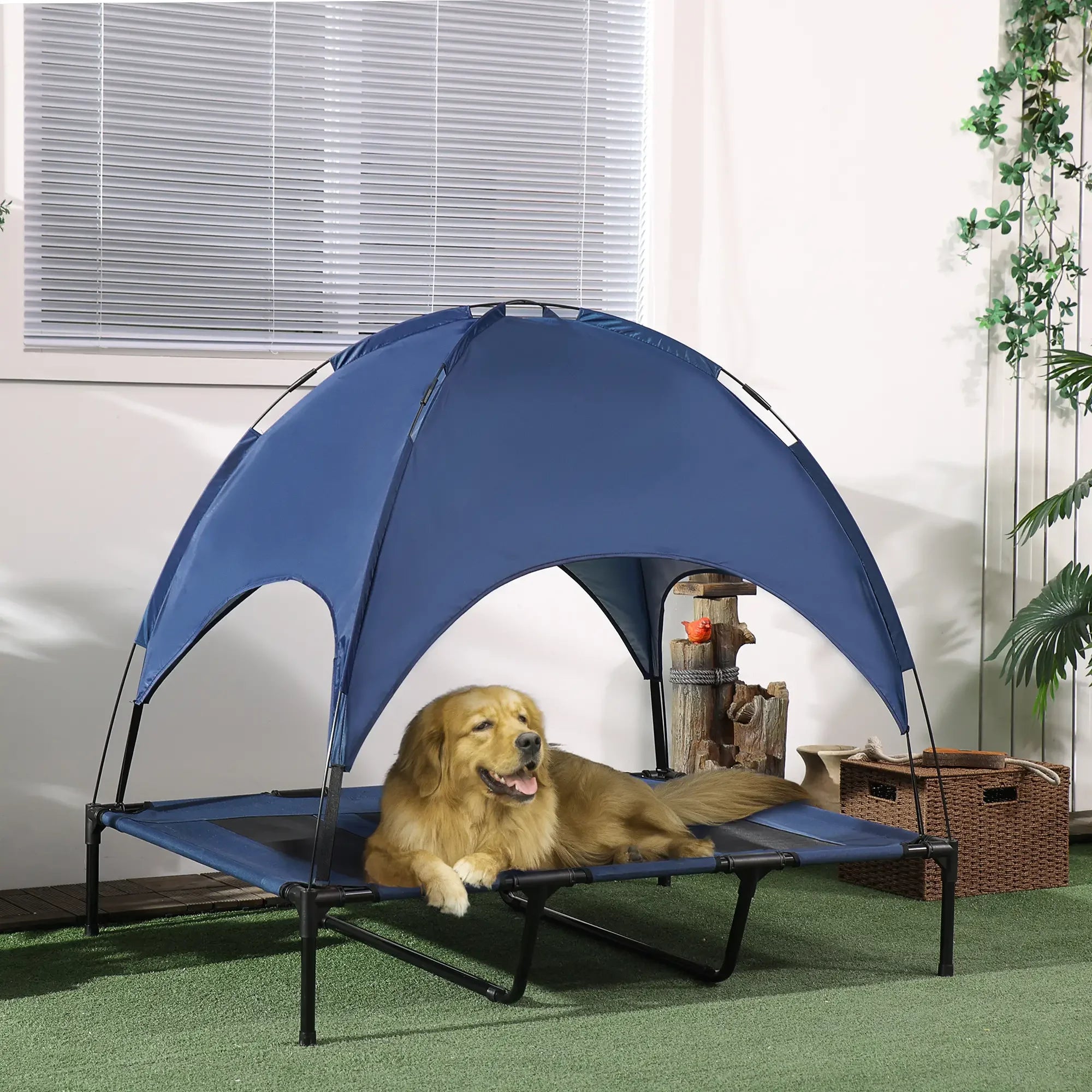 Elevated Dog Cot Cooling Pet Bed with Canopy - Lightweight Steel Frame,  Portable Foldable Pet Bed with Travel Bag