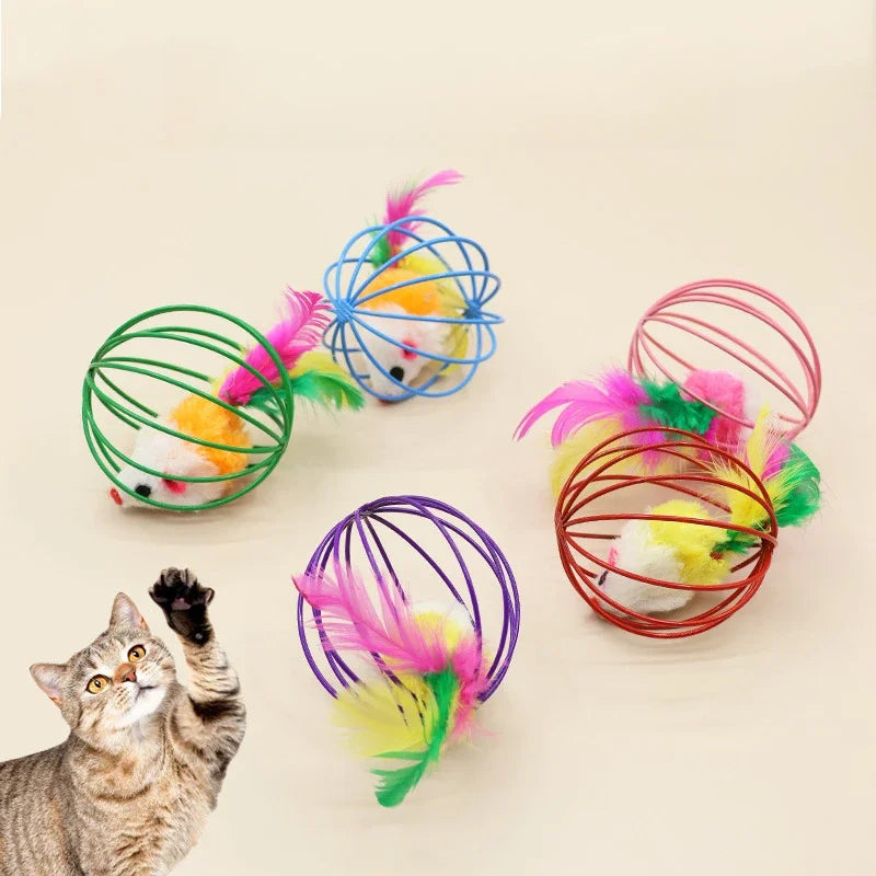 Funny Feather Mice Ball Cage For Kitten Creative Playing Toys Pet Products Play Cat Mouse Toy игрушки для кошек
