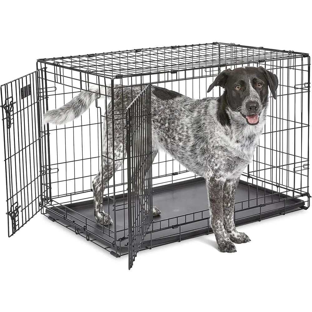 36-Inch iCrate or Medium-Large Breeds, 41-70 lbs, Double Door olding Dog Crate with Divider Panel, Leak-Proo Tray & Secure es, P