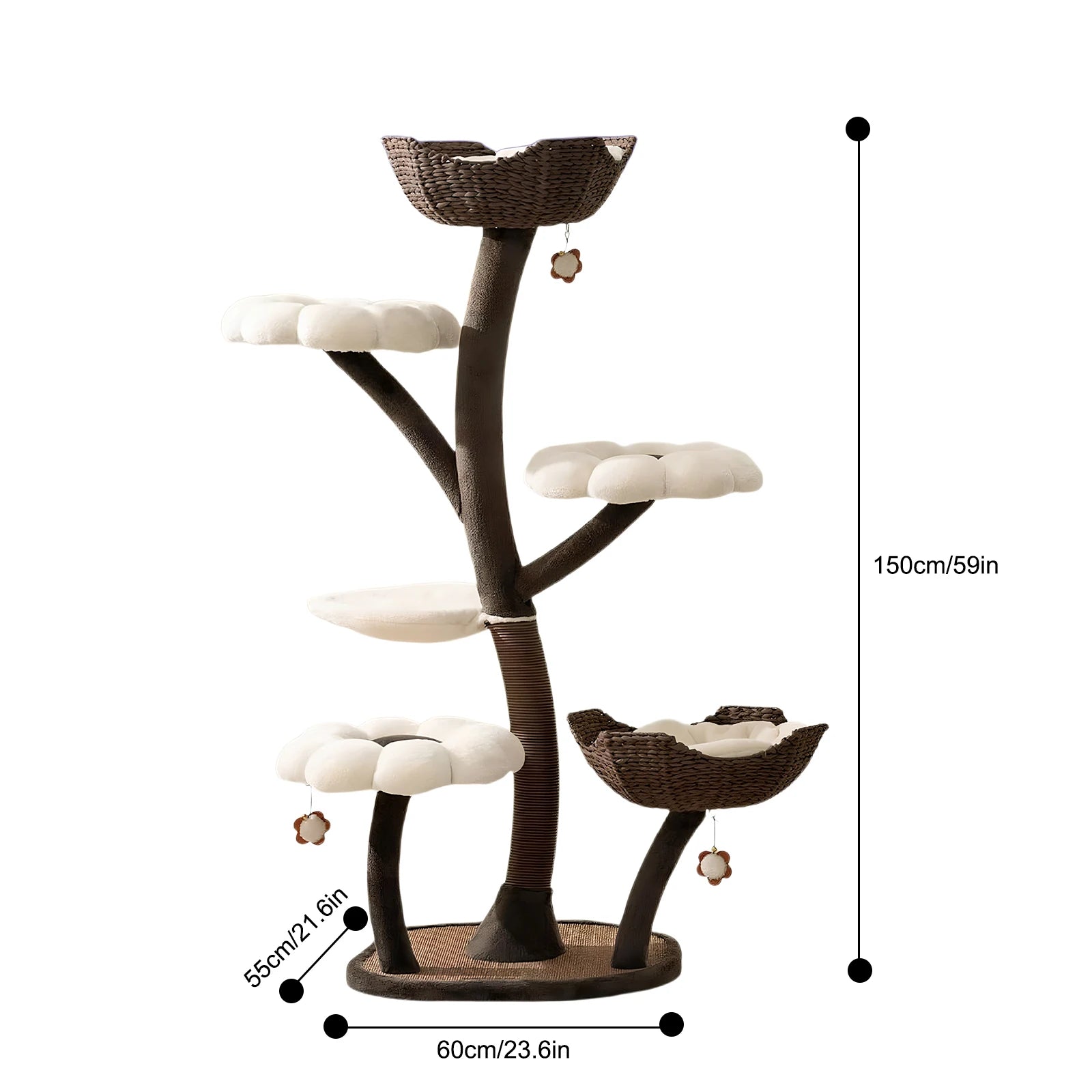 59In Deluxe Cat Tower 59Inch Pet Multi-Level Activity Center with Scratching Posts Flower Design Plush Perches for Indoor Cats