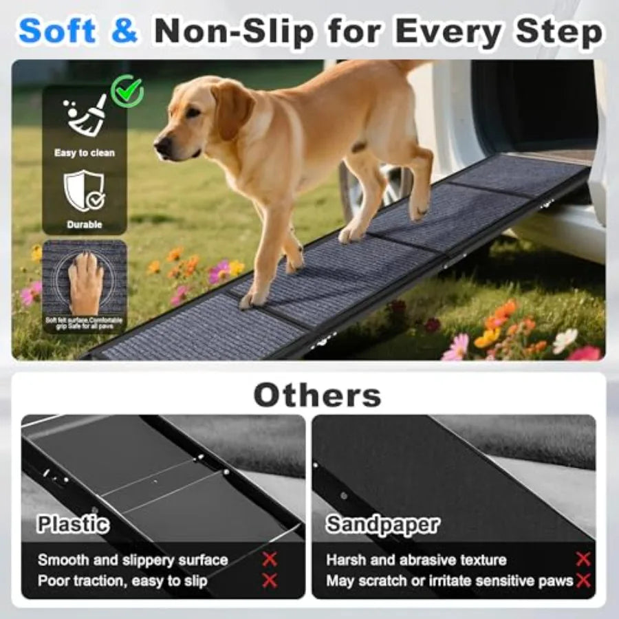 63 L x 17.3 W Folding Dog Ramp for Car SUV Bed Couch Portable Pet Ramp for Large Dogs up to 250LBS Non-Slip Surface Black
