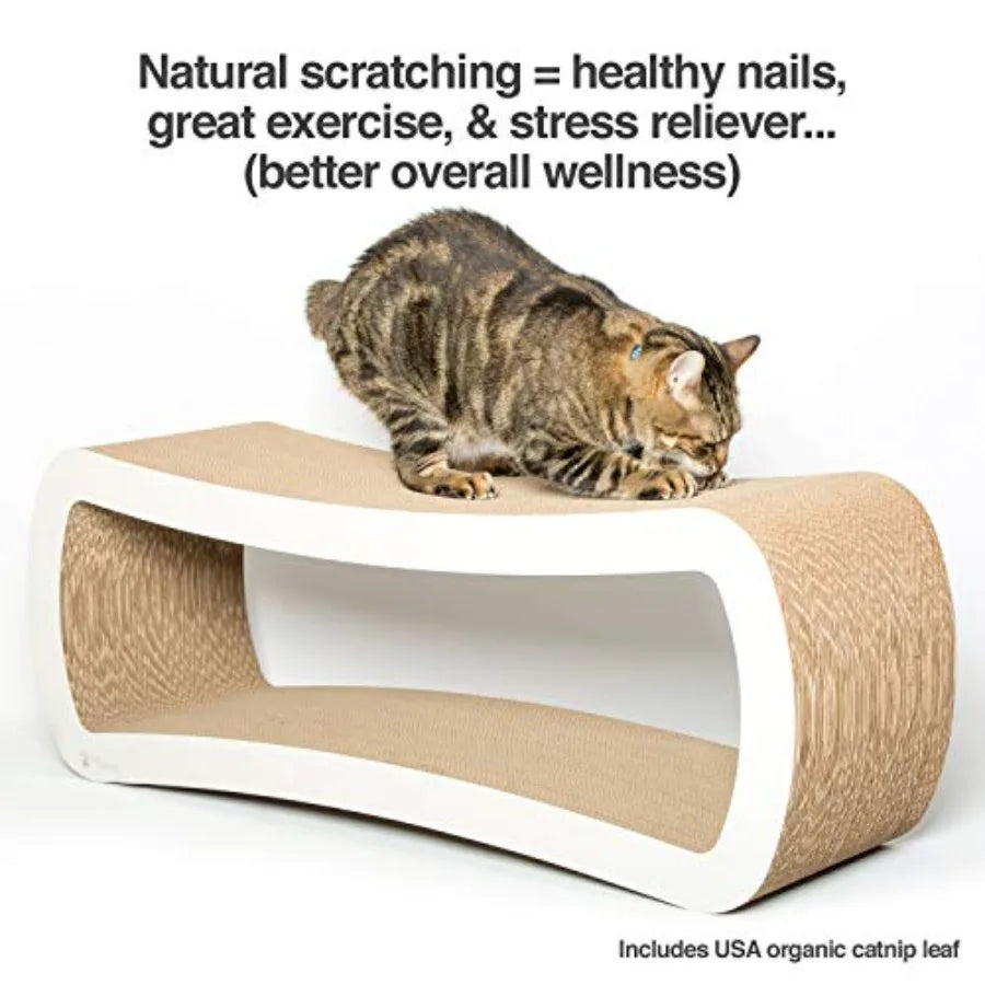 Jumbo Cat Scratcher Lounge White 39 x 11 x 14 inch 4 Cardboard Scratching Surfaces 2 Levels Scratch Play Perch and Hide 100 Rec