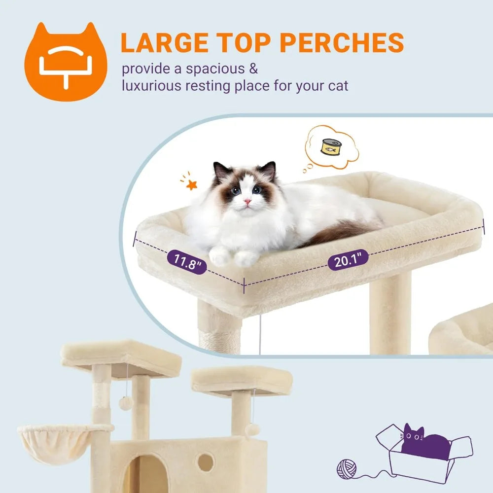 81 Inches Tall Cat Tree/Multi-Level Large Climbing Tree House and Towers for Big Feline/Condo and Hammock/Scratching Pos