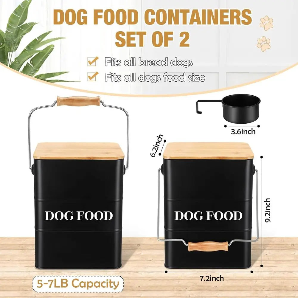 Metal Dog Food Storage Containers, 10-14 Lbs (50 Cup), Airtight Canister with Bamboo Lids, Scoop, DIY Labels, Dog Treat Storage