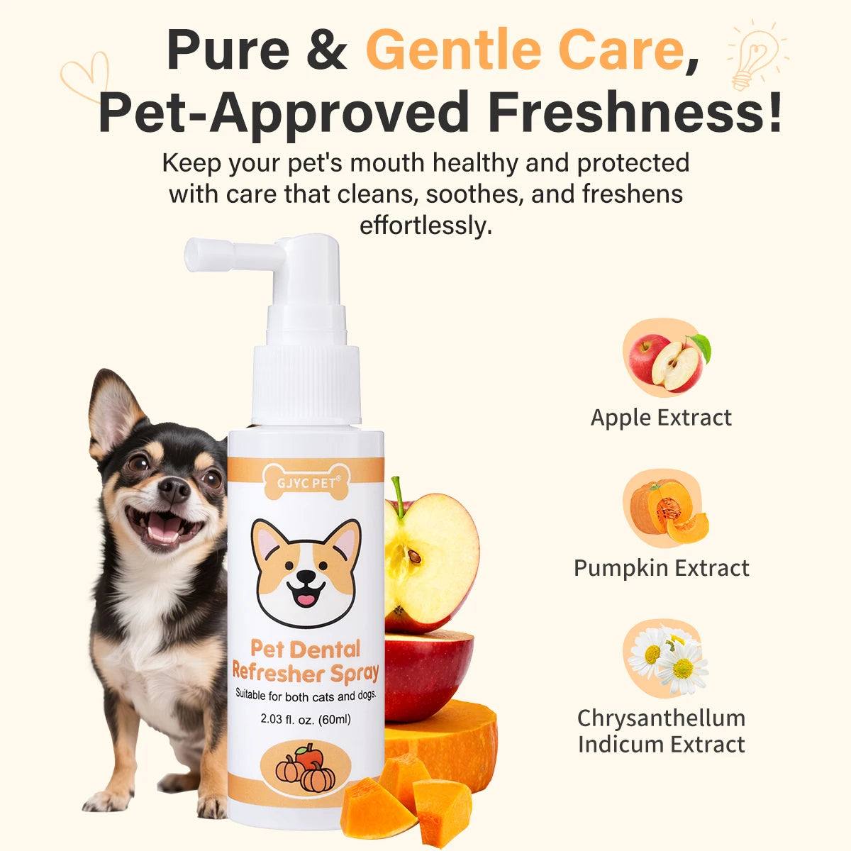 GJYC PET Apple Pumpkin Pet Oral Fresh Spray Cleanses Teeth Freshens Breath Removes Odors For Dogs Cats