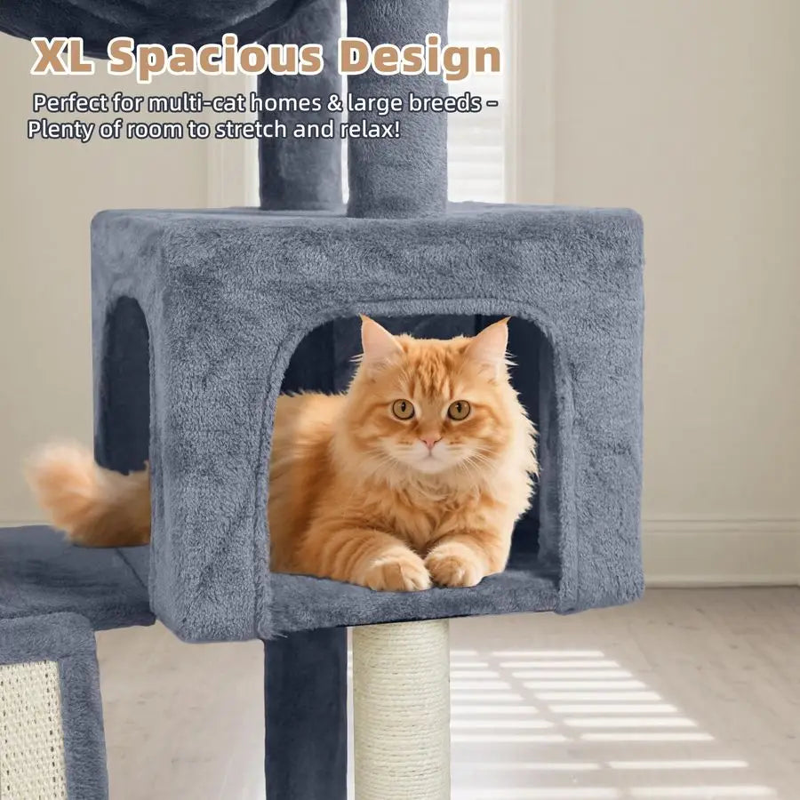 Tree with Cat Condo and Two Hammocks, Cat Tree with Scratching Posts and Scratching Pads, Cat Tower for Indoor Cats, Activity Ce