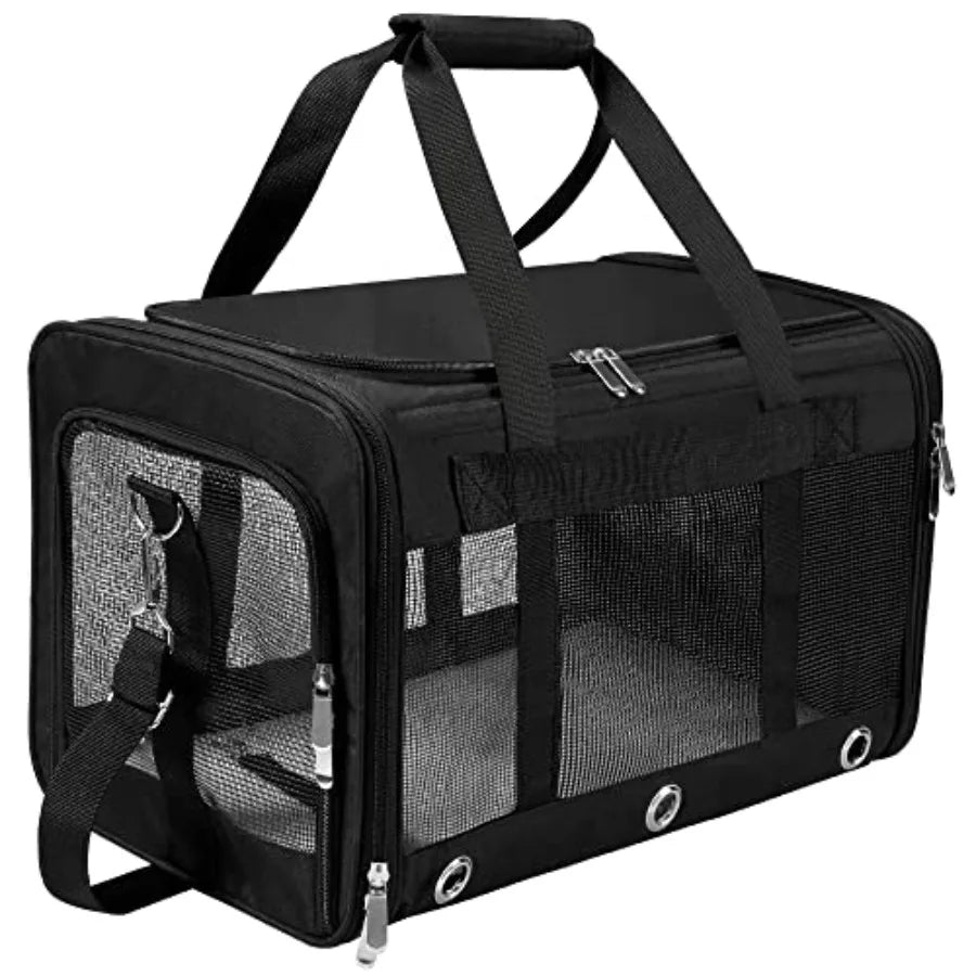 Soft Sided Collapsible Mesh Pet Carrier for Cats/Dogs with Shoulder Strap Removable Mat Top Load Travel Bag for Small Pets Up t