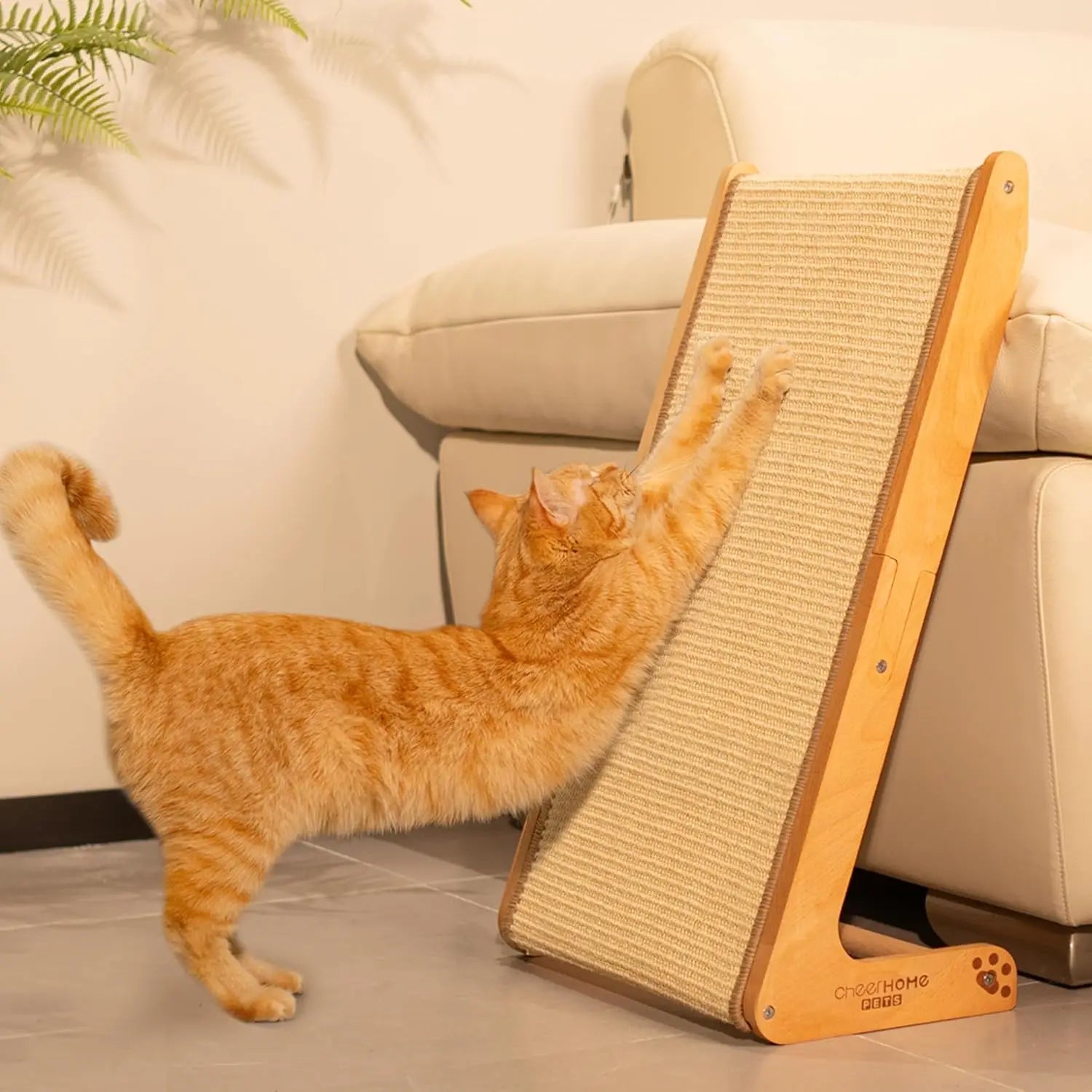 Sisal Cat Scratcher Ramp, 24.8' L-Shaped Climbing Scratching Post, Wooden Cat Furniture (Medium)
