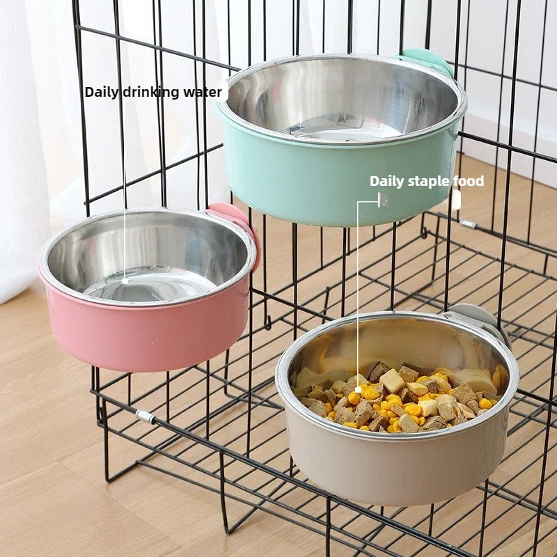 Dog Crate Food and Water Bowl Small Pet Hanging Kennel Removable Dish Feeding Cup No Spill with Holder for Medium Large