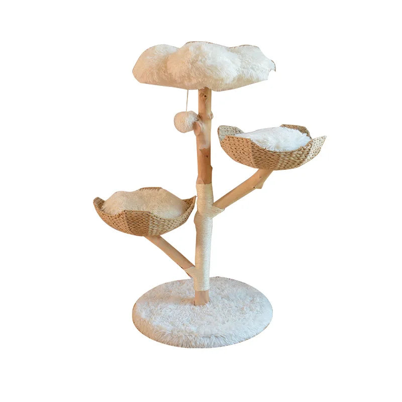 Light luxury natural fruit wood cat tree solid wood rattan cat nest big cat tower suitable for multiple cats to play