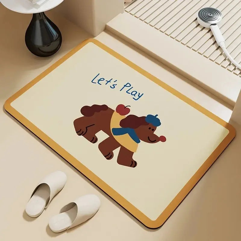 VIKAMA Diatomite Stone Bath Mat, Dachshund Sausage Dog Pet Themed, Super Absorbent Non-Slip Quick Dry Toilet Shower Bathroom Rug