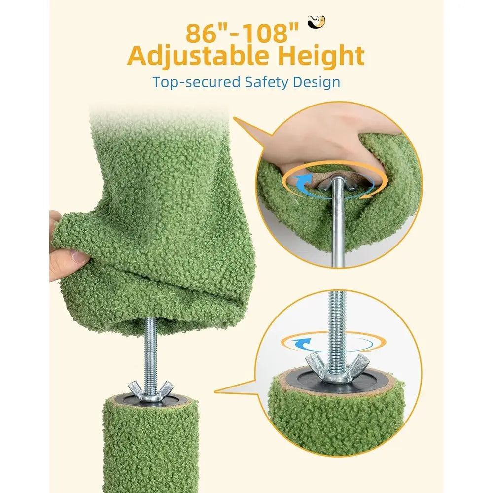 Cat Tree Floor to Ceiling with 18.9in Big Perch Bed and Condo for Large Adult Cats, 86in-108in Heavy Duty Cat Tower for Indoor C