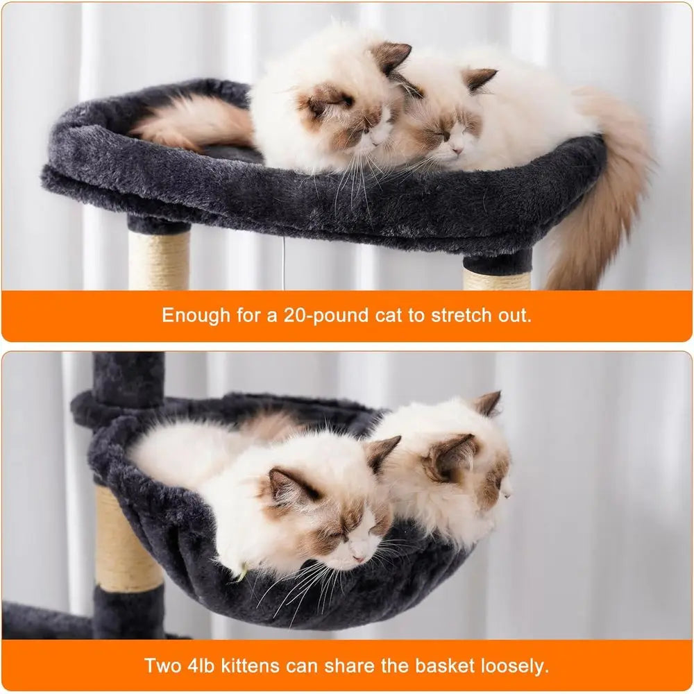 68 Multi-Level Indoor Cat Tower with 2 Plush Perches, Scratching Board, and Caves in Smoky Gray