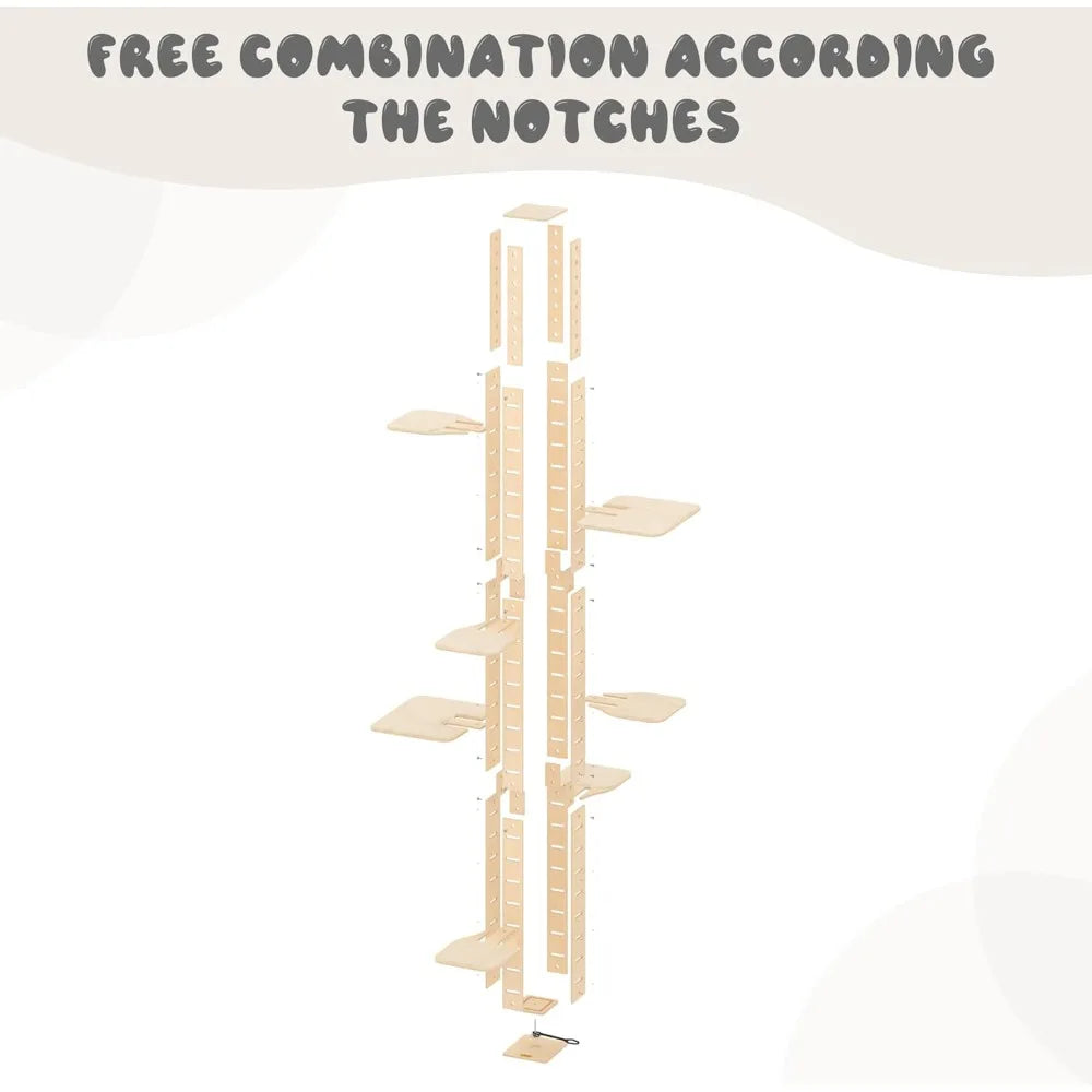 Floor to Ceiling Cat Tree Tower for Indoor Large Cats, 7 Tier Tall Cat Climbing Pole with Adjustable Height (98-114 inch)