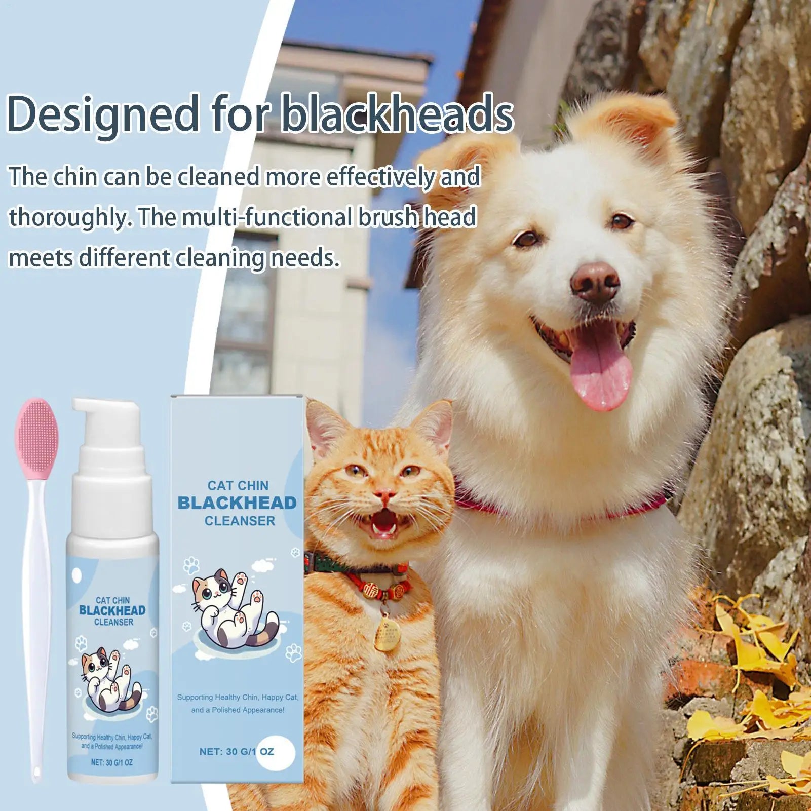 30g Pet Chin Cleaner Blackhead Cleaning Lotion Pet Chin Acne Care Brush Grooming Supplies Tooth Stain Remover For Dogs Cats