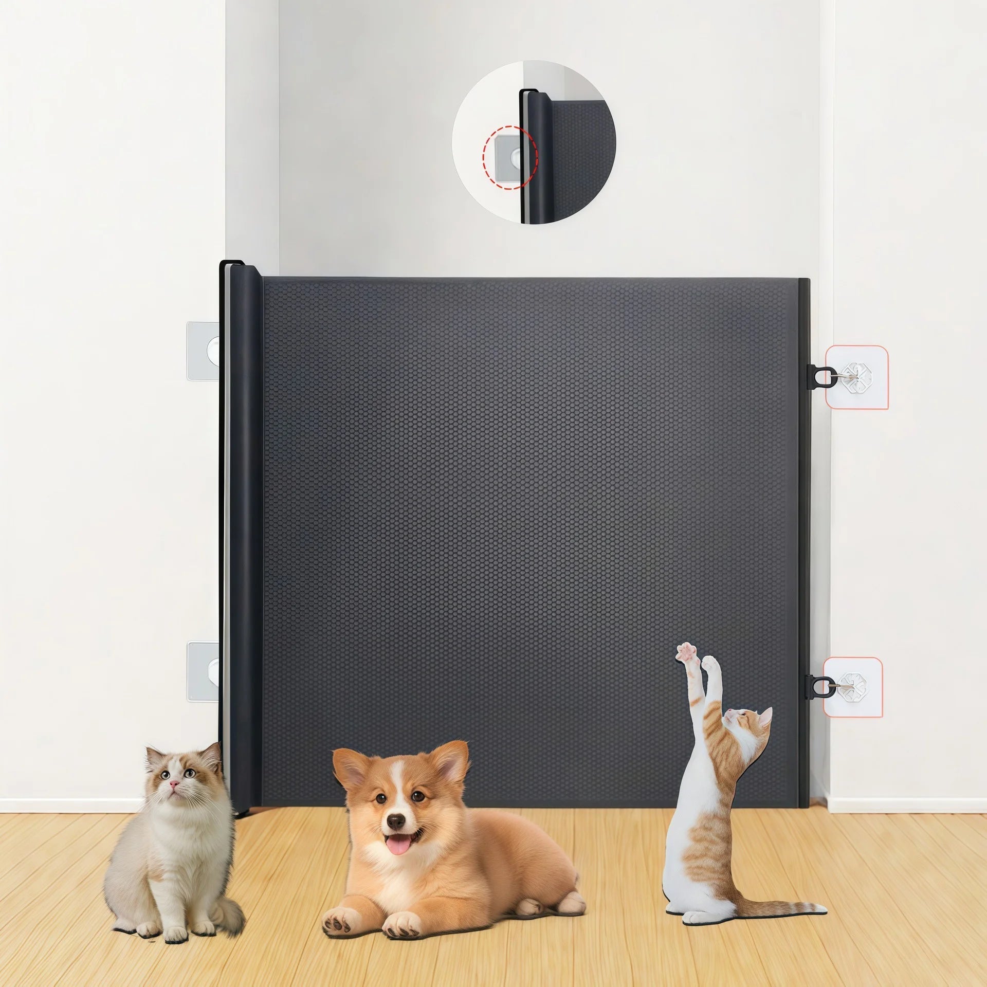 Portable folding safety net for dogs and cats, portable pet fence, and non drilling barrier for pet products