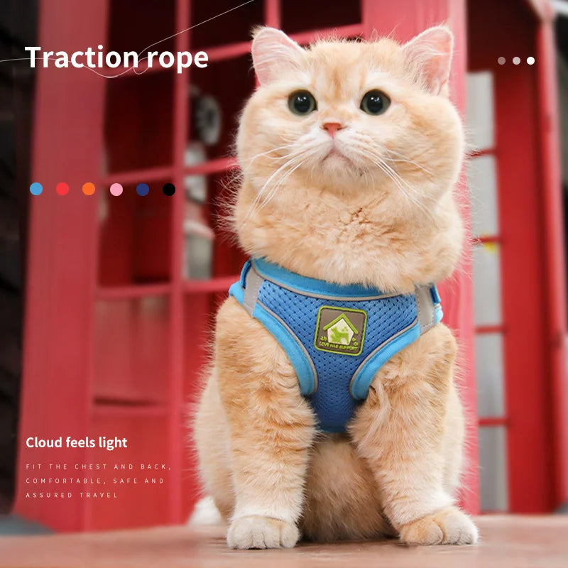 Cat Chest Harness with Leash Reflective Puppy Chest Strap Pet Mesh Breathable Chest Back Walking Cat Rope Kitten Leash