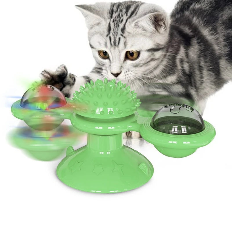 1pc Cat Windmill Toy Scratcher Glowing Rotating Itch Relief Spring Man Toy Turntable Interactive Kitten Plaything