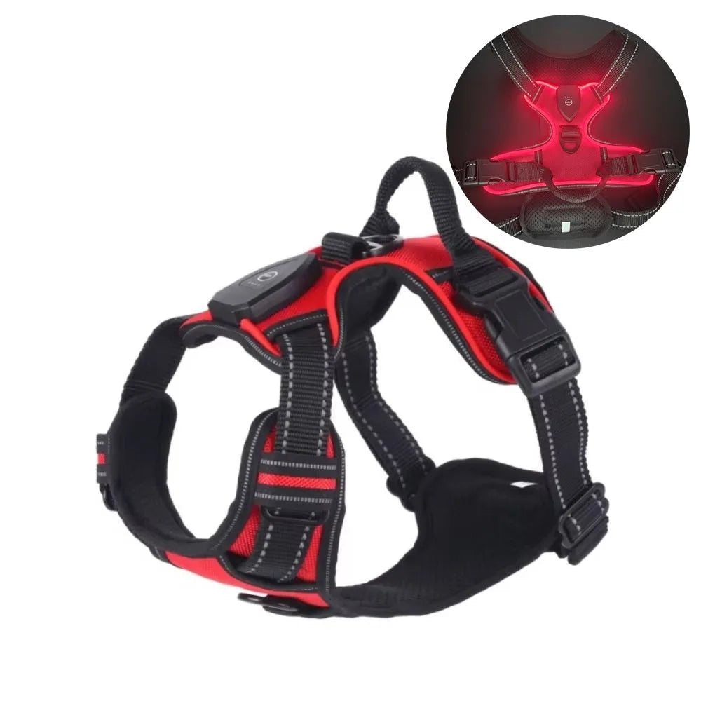 Durable Light Up LED Dog Harness Adjustable Rechargeable Luminous Pet Chest Strap Soft Flashing Dog Glow Vest Cats Pet