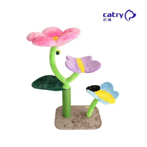 Interactive Cat Play Tower - Colorful Flower Climbing Rack, Scratch Board Sunflower Jumping Frame, Fun Pet Furniture