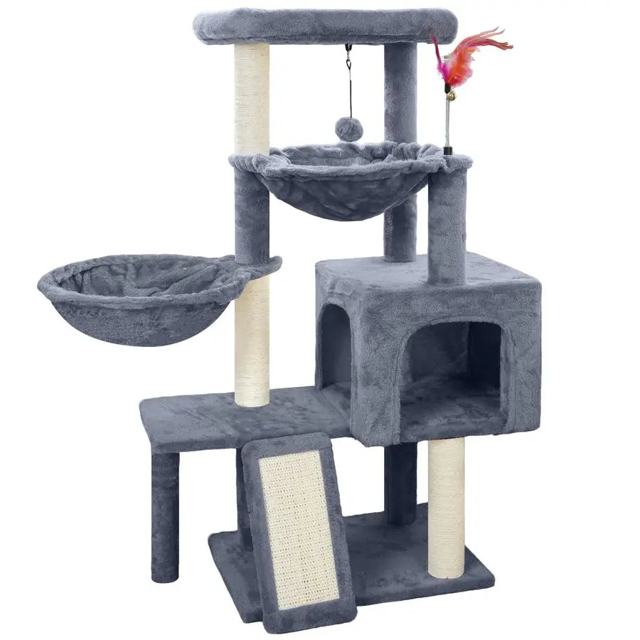 Tree with Cat Condo and Two Hammocks, Cat Tree with Scratching Posts and Scratching Pads, Cat Tower for Indoor Cats, Activity Ce