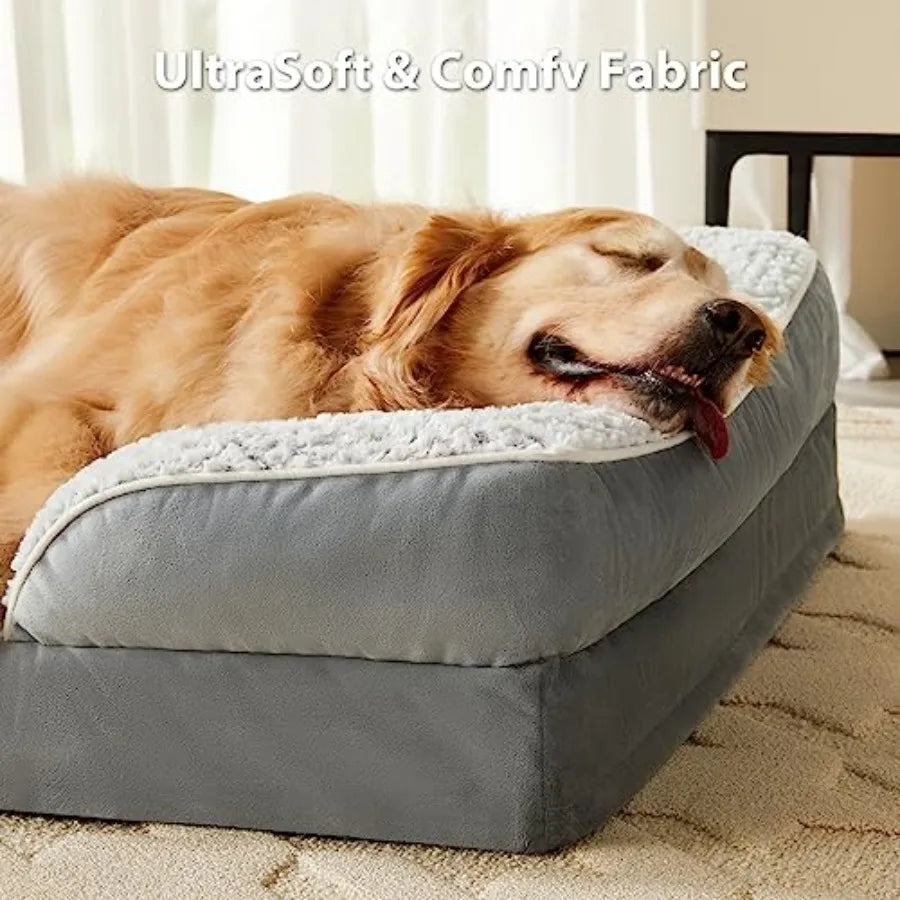 Orthopedic Dog Bed for Extra Large Dogs with Egg Crate Foam Gray Removable Waterproof Pillow Cover and Anti-Slip Bottom